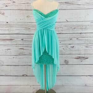 Deb mint green sequin high low party dress